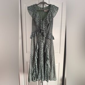 Anthropologie Green Patterned Maxi Dress